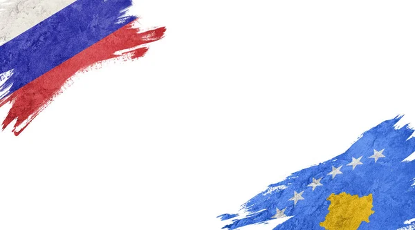 러시아와 코소보의 국기, 흰 배경 — 스톡 사진